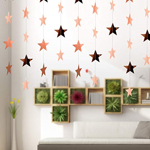 Image of Patelai Glitter Star Garland Banner 2026 Party Decor 130 Feet Star Hanging Streamers Twinkle Backdrop for Classroom Birthday Graduation Wedding Supplies(Rose Gold)