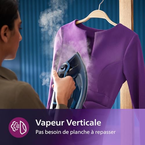 Philips fer à repasser Série 8000 - Puissance Fer à Vapeur 3000W, Effet Pressing 240 g, Débit vapeur continue 55 g/min, Semelle SteamGlide Elite, Réservoir 300ml, Bleu Ciel (DST8020/20)