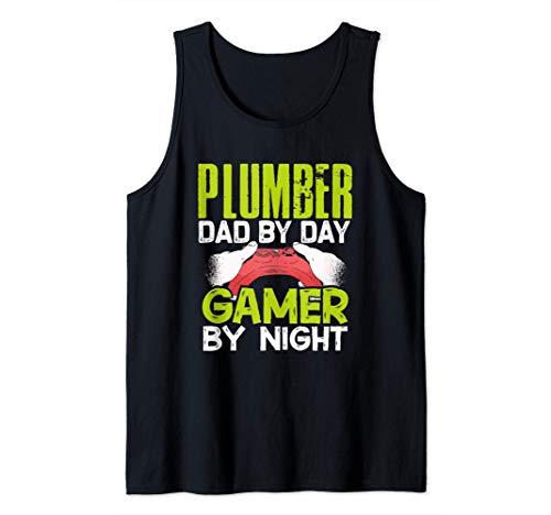 Plumber Dad by Day Gamer by Night Cool Gamer Daddy Geek Gift Camiseta sin Mangas