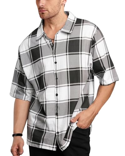 Image of Nobel Monk Men's Checkered Casual Shirt |Half Sleeve | Loose Fit |Stylish Shirt for Men