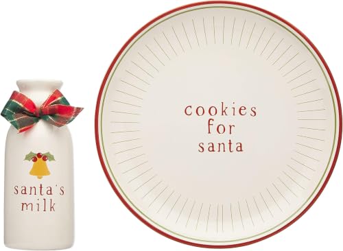 Image of Pearhead Cookies for Santa Plate and Milk Jug Set, Ceramic Holiday Serving Dish with Milk Bottle, Christmas Eve Tradition for Kids, Santa Claus Treat Tray, Holiday Kitchen Table Decor (Pack of 6)