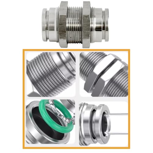 Image of 2Pcs Bulkhead Union 1 /2 inch x 1 /2 inch Tube OD Push to Connect Tube Fitting