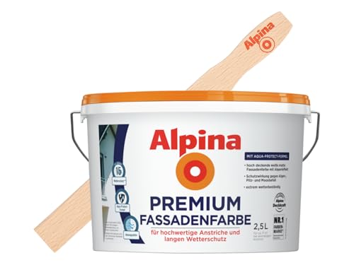 Alpina Premium Fassadenfarbe 2,5 Liter Weiß matt – hochwertige Außenfarbe für erstklassigen Wetterschutz – inkl. gratis Rührholz