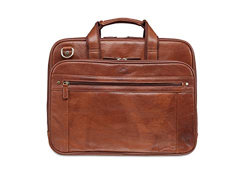 Mancini Vegetable Leather Double Compartment 15.6" Laptop Briefcase in Cognac