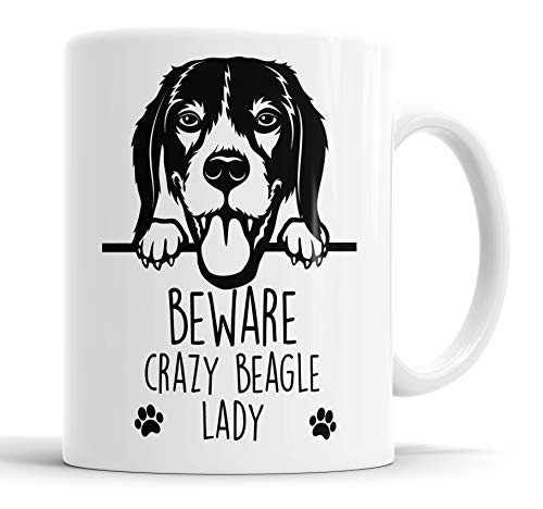 Faithful Prints Beagle Beware Crazy Beagle Lady Mug regalo animale domestico Beagle Dog Mum Dad Friend Joke divertente tazza regalo compleanno Natale tazza ceramica