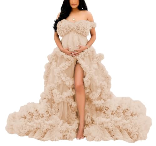 Puffy Tulle Robe for Maternity Photoshoot Ruffles Bridal Lingerie Bathgown Baby Shower Dress