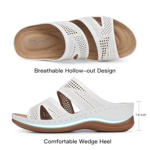 Image of SHIBEVER Wedge Sandals for Women Dressy: Comfortable Summer Casual Walking Sandals - Slip On Open Toe Low Wedge Shoes Size 5-11