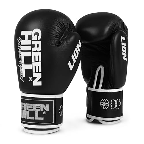 GREEN HILL Guanti Boxe Lion GUANTONI ANTISHOCK Pugilato Pelle (Nero, 14. oz)