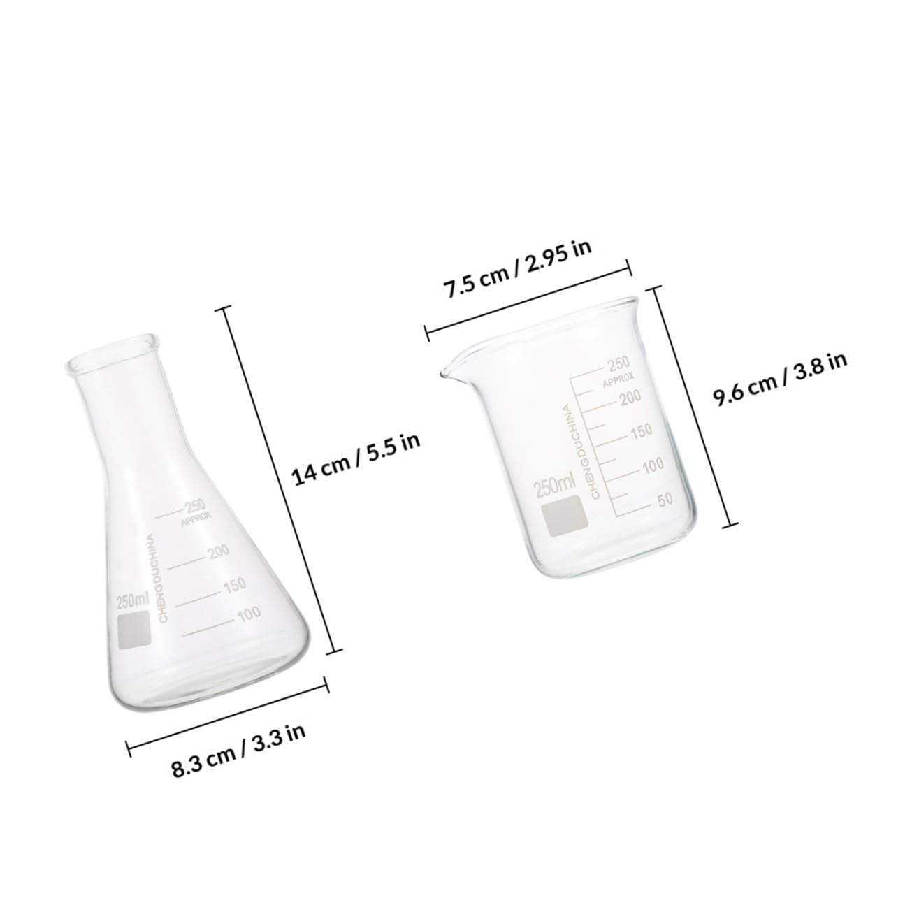 Laborgeräte Satz mit Messzylinder 100ml und 250ml aus Glas Präzises Messbecher Satz ohne Seitenleckage für Labor und Schule