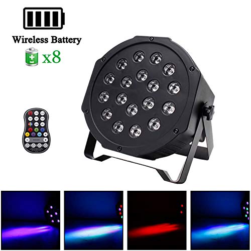 LED Par,U`King RGB Disco Par Led 18LED Projecteur à Effet Avec Batterie Intégrée LED Lampe de Scène Mode de Commande Vocale DMX512 Projecteurs Par Projecteurs pour Bars, Clubs, Concerts