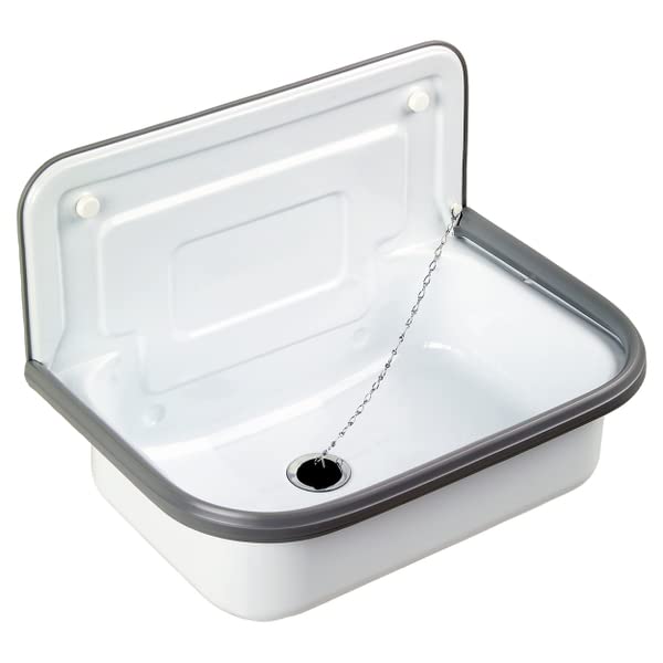 Waschbecken 50 cm - Spülbecken Stahl mit Schutzrand - Waschtisch Wandmontage Garage Keller - Aufsatzwaschbecken Groß 25kg Tragkraft - Weiß
