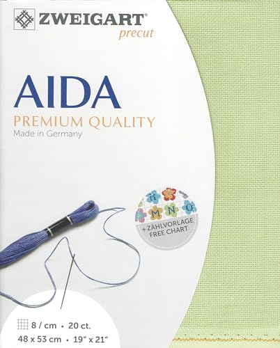 Wizardi Aida Extra fine 20 Count Light Green 3326/6083. Needlework Canvas, Cross-Stitch Fabric, Embroidery Cloth, Needlepoint Canvas. 100% Cotton. Precut Zweigart