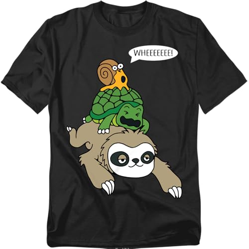 Popfunk Funny Snail Turtle Sloth Go Fast Slow & T-Shirt, Unisex, Black, L