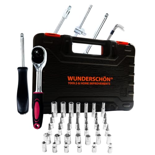 WUNEDRSCHÖN - Set Of 53 Hand tools Socket Set - Hand Impact Spanner_Small Socket Wrench_Screwdriver Bits - Maintenance tools kit for Automotive- Motorcycle-Bicycle-Furniture-Household (BO-X53)
