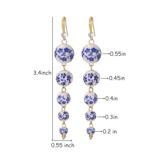 Dangling Ceramic Ball Beads Drop Dangle Hoop Earrings for Women,Lightweight Long 5 Balls Vintage Statement Jewelry Earrings For Formal Party Prom Wedding4