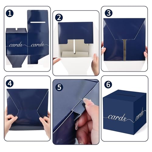 Image of Navy Blue Card Box Silver Foil Wedding Favors Gift Card Boxes Post Box Receiving Money Holder for Wedding Reception, Baby Showers, Anniversary, Birthday Party, Retirement, Graduation Envelope Holder