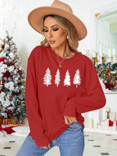 Image of PECHAR Christmas Tree Sweatshirts Women Pine Tree Print Shirts Nature Lover Gift Casual Tee Long Sleeve Xmas Pullover