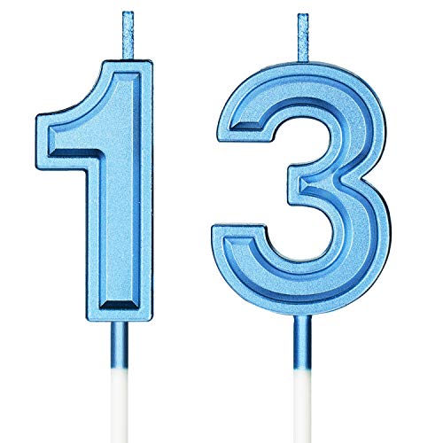 13th Birthday Candles Cake Number Candles Happy Birthday Cake Topper Decorations for Birthday Wedding Anniversary Celebration Supplies (Blue)