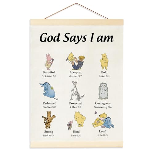 Image of ZsaTuiy Winnie the Pooh Biblical Affirmations Wall Art - Canvas Wall Art - Winnie Decor for Kids Room - Religious Gifts - Nursery Decor