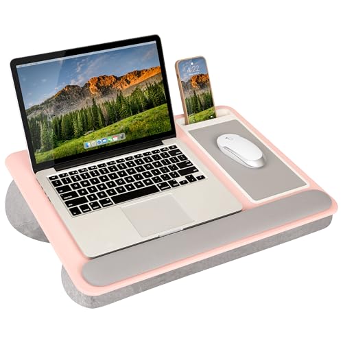 LAPGEAR Home Office Pro Lap Desk with Wrist Rest, Mouse Pad, and Phone Holder - Pink - Fits up to 15.6 Inch Laptops - Style No. 91604
