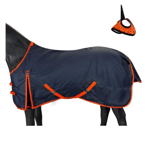 Image of BARN & STABLE 600D Ripstop Lightweight Horse Turnout Sheet No Fill,Water-Resistant & Breathable Horse Blanket for Spring and Mild Weather, with Anti-Rub Fleece Withers (Halloween, 75 in)