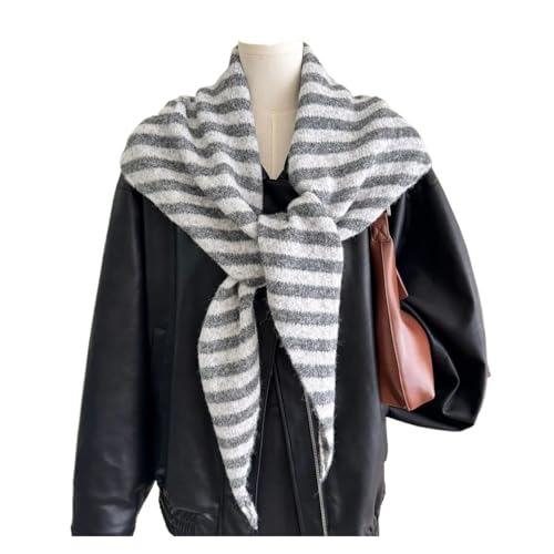 Fashion Women Wool-Blend Knitted Striped Triangle Scarf Winter Warm Lady Shawl Blanket Versatile Scarves(06)