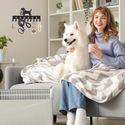 MAYJOYDIY Hunde Kleiderhaken Wandhalterung Hundeleine Metall Schlüsselhalter Für Die Wand 25×12cm 10 Haken Dekorative Hundepfote Schwarze Schlüsselhaken Zum Aufhängen von Mänteln Hüten