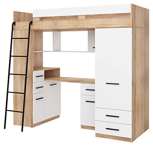 Bim Furniture Letto A Castello Entresole Smyk L Letto 200 X 80 Cm Con Scale, Lettino, Armadio, Scrivania, Per Bambini, Set Di Mobili Lato Sinistro (Ro