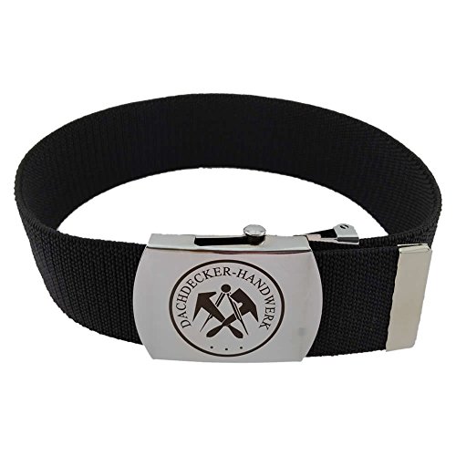 Gravurmanufaktur Hosengürtel Dachdecker Handwerk und Zunftzeichen - Textilgürtel 4cm schwarz - Länge 120 cm - kürzbar