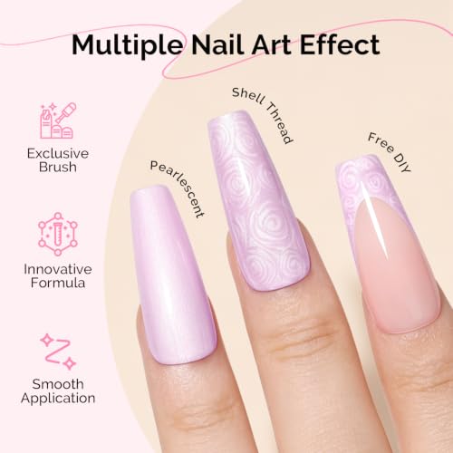 Image of MelodySusie Pasterl Pink Pearl Gel Nail Polish,0.5fl oz Soak Off UV LED Drawing Shimmer Gel Polish Soak Off Swirl Shell Thread Effect Gifts for Women Nail Art Manicure Salon DIY Nail Design-A1710