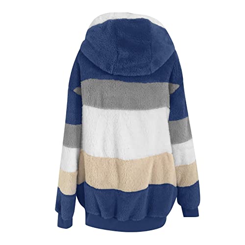 Women Double Sided Fleece Jacket Color Block Fuzzy Warm Winter Outerwear Oversized Zip Up Sherpa Coat with Pockets4