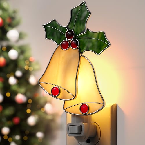 Image of Stained Glass Yellow Bell Night Lights Plug in Wall for Home Decor