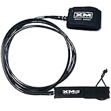 XM SURF MORE Premium Surfboard Leash, 9ft, Made in USA, Big Wave Cord Thickness (0.313in), Key Pocket, Unbreakable Swivels, Detachable Railsaver, All Black, Kink-Free [3 Year Warranty]