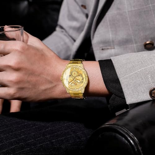 Gold Dragon Watches for Men Stainless Steel Luxury Dress Business Big Face Dial Date Men's Wrist Watch Gift Waterproof Luminous3