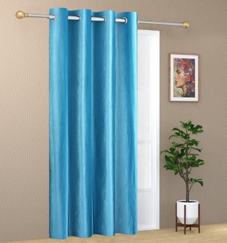 Image of 1 Piece Solid Eyelet Long Crush Polyester Home & Living Room Window Curtains - 5 Feet, Aqua Blue