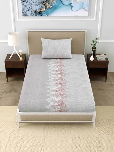 Image of Mafatlal Grandious Pure Cotton Bed Sheet Single Bed | 186 TC | Lightweight & Everyday Soft Fabric | 60 x 90 Inches with 1 Pillow Cover | Quiet Gray
