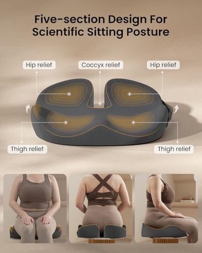 Image of ProtoArc Extra Large Seat Cushions for Office Chairs, Ergonomic Memory Foam Seat Cushion for Home, Extra Cover, Car Seat Cushions for Driving, Pressure Relief Pad for Sciatica - Dark Gray