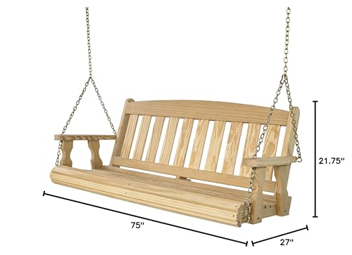 Image of Amish Casual Heavy Duty Mission Treated Porch Swing, 6-Foot, Unfinished, 8Ft Chains, Without Cups