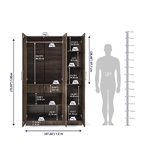 Image of Wakefit Wardrobe | 1 Year Warranty | Engineered Wood Almirah, Cupboard for Clothes Storage | 3 Door, Mirror, 1 Drawer, 1 Hanging Space | Gingham - Napa Oak