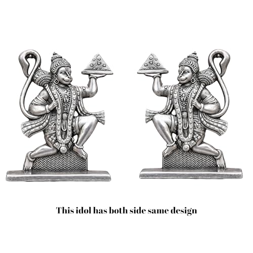 Image of 6cm Height Unique Hanuman ji Idol with Double Sided Design Hanumanji Murti Bajrangbali Statue for Home Temple&Car Dashboard,Office,Gift- for Good Luck & Fortune|(Silver)(Pack of 01)