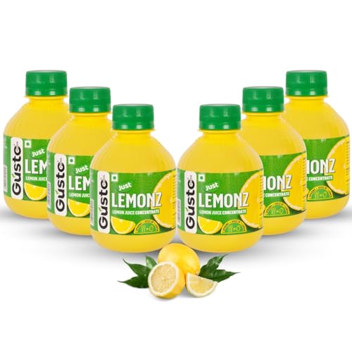 Gusto Foods Yellow Lemon Juice Concentrate - Pack of 6 (1200ml) | Equivalent to 120 Lemons | Pocket Bottle Hassle Free | Ideal for daily use in Cooking & Beverages | Lime Juice in Every Drop