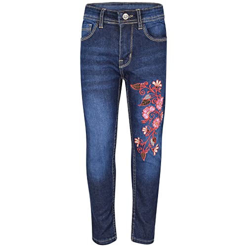 Girls Stretchy Embroidered Denim Jeans Faded Fashion Jeggings Comfort Skinny Pants Stylish Age 5-13 Years