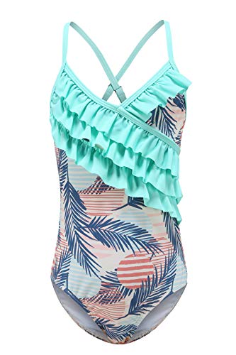 Image of Girls One Piece Swimsuits Hawaiian Ruffle Swimwear Beach Bathing Suit for Summer Vacation