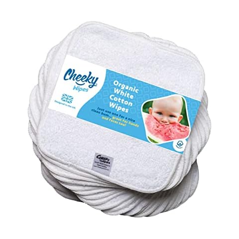 Cheeky Wipes - Organic Premium White Heavyweight Cotton 25 Pack Baby Wipes - 15x15cm Reusable Towelling Wipes, Extra Soft & Perfect for Cleansing Baby's Hands and Face | Eco Friendly Cover