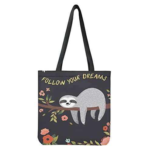 Wanyint Borsa tote in tela per donne ragazze borsa a tracolla borsa da spiaggia borsa da lavoro scuola spiaggia viaggi shopping borse a tracolla, Bradipo, Large