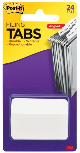Post-it Tabs, 2 in. Angled Solid, White, Durable, Writable, Repositionable, Sticks Securely, Removes Cleanly, 24 Tabs/Pack, (686A-24WE)