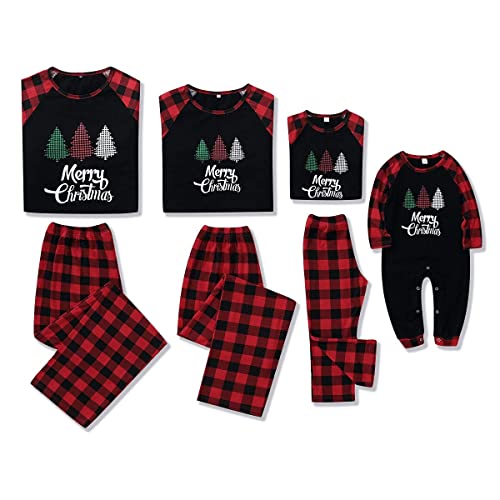 Famille Pyjamas de Noël Papa Maman Enfants Bébé Barboteuse Chrismas Vêtement de Nuit Costume de Maison avec Santa Imprimé(Rouge, Maman:M) Cover