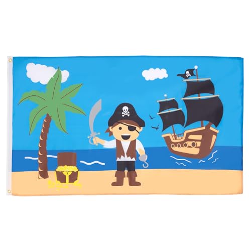 AZ FLAG - Flagge Pirat Schatz-Strand - 90x60 cm - Piraten Fahne 100% Polyester mit Messing-Ösen - UV-beständig - Vives Farben - 50g