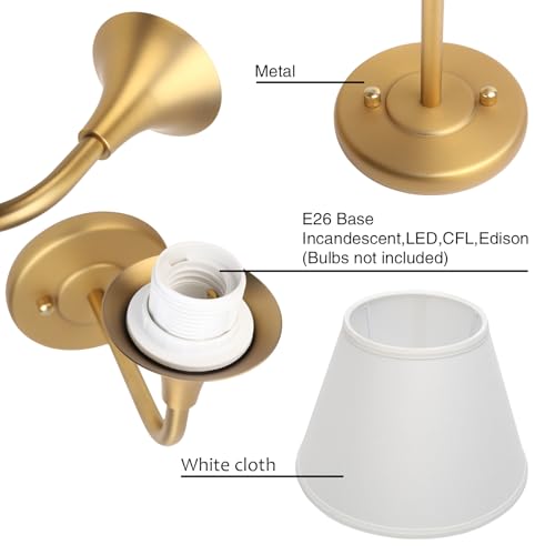Image of PERMO Wall Sconces Set of 2 Traditional Gold Sconce with 6.3 inch High Linen Lampshade Hardwired Set of Two Wall Light for Living Room Bedroom Hallway Bathroom Stairs Kitchen