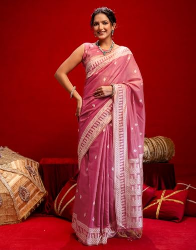 Image of SIRIL Women's Cotton Weaving Tassels Saree With Unstitched Blouse Piece